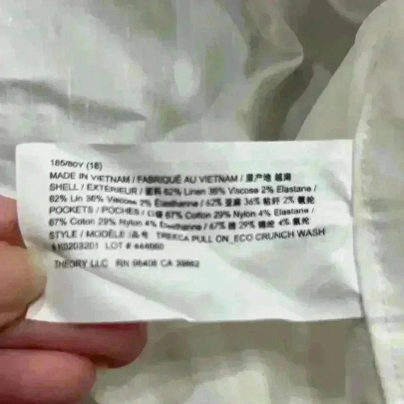 Theory Treeca 'Good Linen' Pull-On Pants in white Size 18 new - Picture 5 of 6